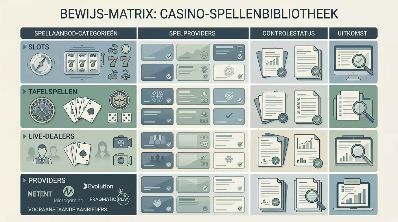 Matrix voor Voltslot spellen met slots, tafelspellen, live casino en bewijsniveau